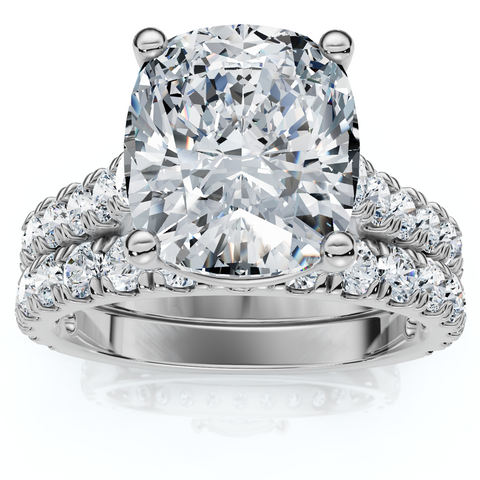 Certified 4Ct Cushion Diamond Engagement Wedding Ring Set 14k Gold/PT Lab Grown