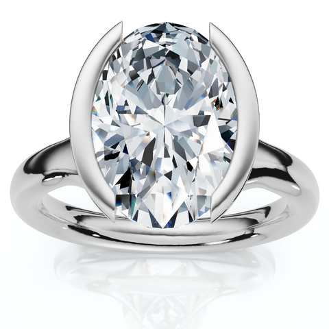 Certified Terresa 3Ct Oval Diamond Engagement Half Bezel Ring