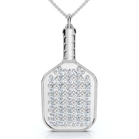 1Ct Diamond Studded Pickleball Paddle Pendant Necklace 14k Gold Lab Grown