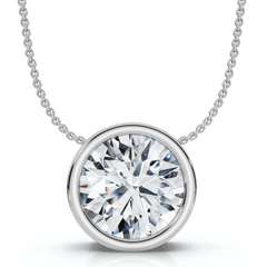 1Ct Certified Bezel Diamond Pendant 14k Gold 18" Necklace FG/SI Lab Grown