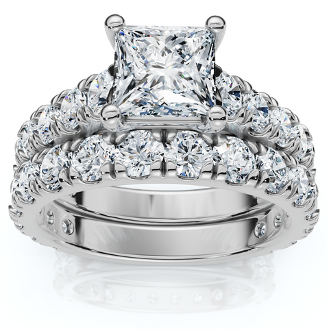 Certified 3Ct Princess Cut Diamond Engagement Ring Set 14k Gold Lab Grown