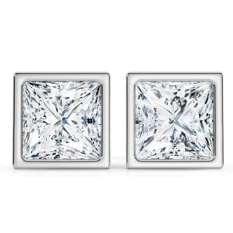 Princess Cut Diamond Bezel Set Studs 14k Gold Lab Grown