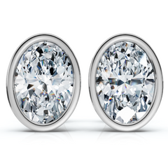 Oval Cut Diamond Bezel Studs 14k Gold Lab Grown