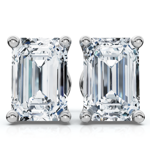 Emerald Cut Diamond Prong Studs 14k Gold Lab Grown