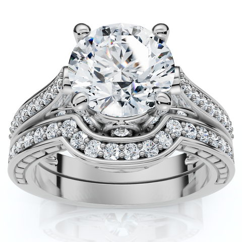 2 1/2Ct Vintage Engagement Wedding Guard Ring Set 14k Gold or Platinum Lab Grown