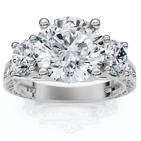 Certified 3 1/2Ct Jessica Diamond Engagement 3-Stone Ring 14k Gold Lab Grown