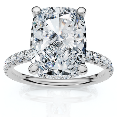Certified 3 1/2Ct Cushion Hidden Halo Diamond Engagement Ring 14k Gold Lab Grown