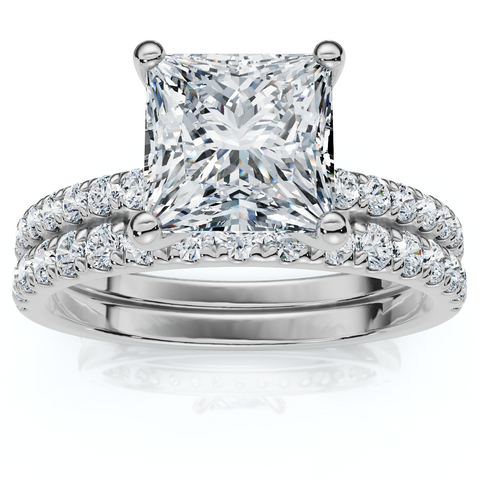 Certified 1.90Ct Princess Cut Diamond Engagement Wedding Ring Set Lab Grown