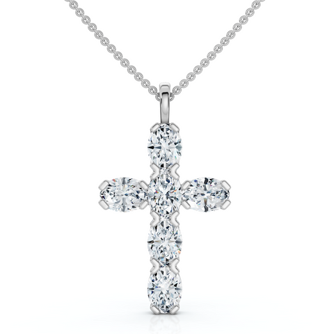 3/4Ct Oval Diamond Cross 14k Gold 18" Necklace 3/4" Tall