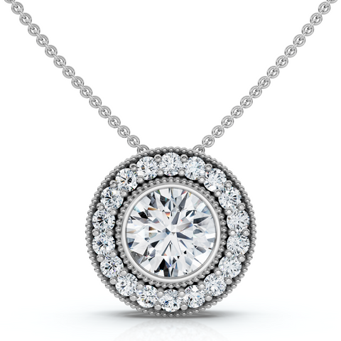 1Ct Beverly Diamond Halo Bezel Pendant 14k Gold 18" Necklace Lab Grown