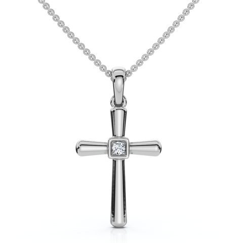 Diamond Solitaire Lab Grown Cross 10k Gold Necklace 3/4" Tall Pendant