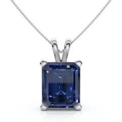 8 CT Emerald Cut Blue Sapphire Pendant Necklace