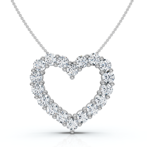 F/VS 3.00Ct Diamond Heart Pendant Gold Lab Grown 7/8" Tall Necklace