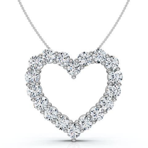 F/VS 5.00Ct Diamond Heart Pendant Gold Lab Grown 1 1/5" Tall 18" Necklace