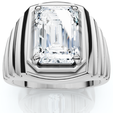 Men's Certified 4Ct Emerald Cut Diamond Ring Ridged Gold Band Lab Grown