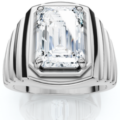 Men's Certified 4Ct Emerald Cut Diamond Ring Ridged Gold Band Lab Grown
