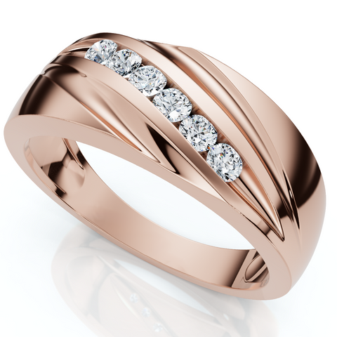 Men's 1/4Ct Wave Diamond Wedding Ring Gold or Platinum Lab Grown