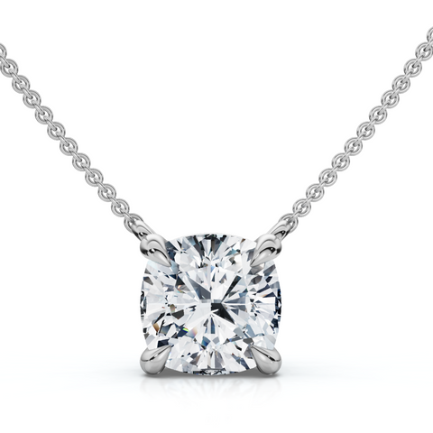 Certified 3Ct Cushion Solitaire Diamond Pendant 14k Gold 18" Necklace Lab Grown
