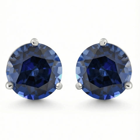 7Ct Round Blue Sapphire Studs 9mm Women's 14k Earring 3 Prong Martini Lab Grown