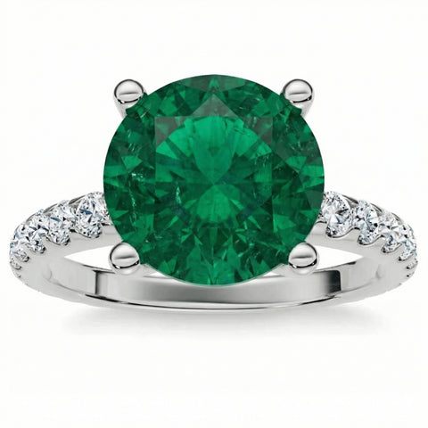 3.20Ct Emerald & Diamond Engagement Ring 14k Gold Lab Grown 9mm Center
