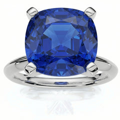 5Ct Cushion Blue Sapphire Solitaire Ring 14k Gold Lab Grown 10MM