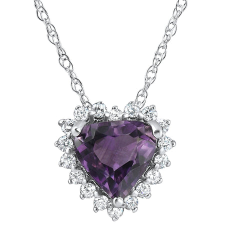 2 1/5Ct Amethyst Heart Diamond Pendant Gold Lab Grown 18" Necklace