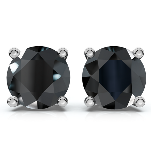 Round 4-Prong Black Diamond Studs 14k Gold