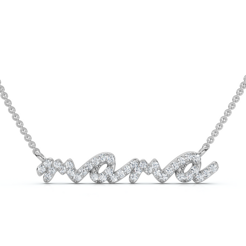 Diamond Script Mama Pendant Gold Necklace 1 1/2" Wide Lab Grown