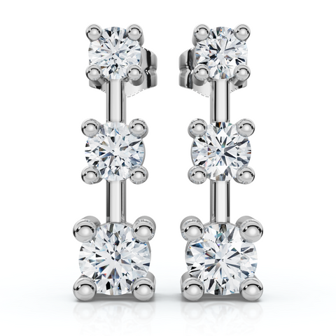 1Ct Three Stone Drop Earrings 10k Gold Lab Grown 5/8" Tall Push Back