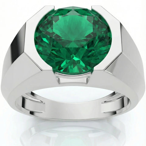 Certified 2.69Ct 9mm Emerald Solitaire Elon Ring 14k Gold Lab Grown
