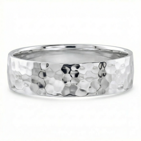 Men's Polished Hammered Wedding Band 14k Gold or Platinum