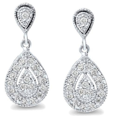 1/2Ct Diamond Pear Shape Dangle Earrings 5/8" Tall Screw Back