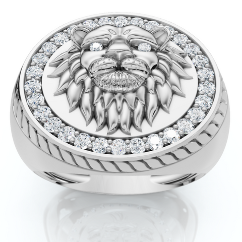 3/8Ct Men's Diamond Lion Head Pink Ring in 10k White or Yellow Gold