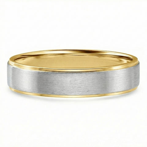 Men's Brushed Two Tone Wedding Band 14k Gold Ring