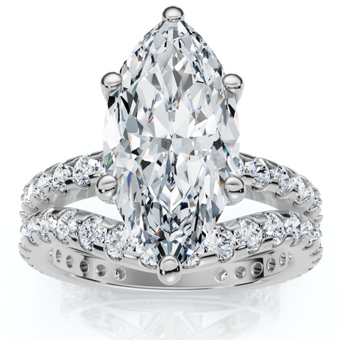 Certified 4 1/2Ct Marquise Diamond Wedding Engagement Ring Set 14k Gold Lab Grow