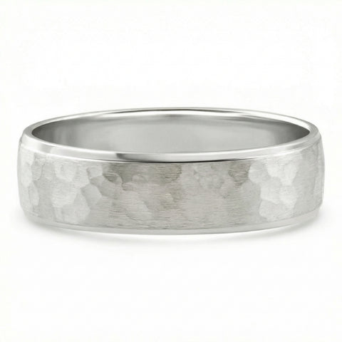 Men's Brushed Hammered Wedding Band 14k Gold Ring