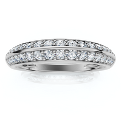 F/VS .39Ct Double Row Pave Diamond Wedding Ring 14k Gold Lab Grown