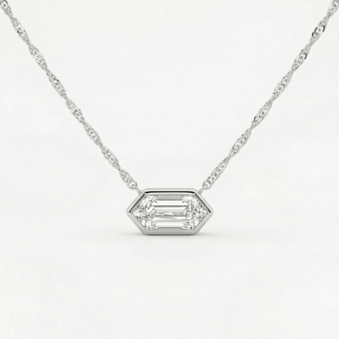 Certified 1.10Ct Long Hexagon Bezel Diamond East West Pendant Necklace Lab Grown