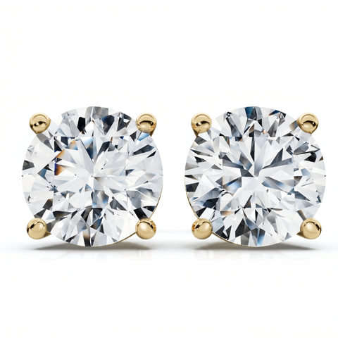 2C TW Round Four Prong Diamond Studs Lab Grown 14k Yellow Gold
