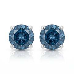 Round Four Prong Blue Diamond Studs 14k Gold Lab Grown