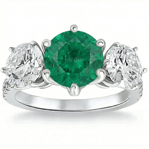 6 3/4Ct Emerald Diamond Ring Three Stone Gold Lab Grown