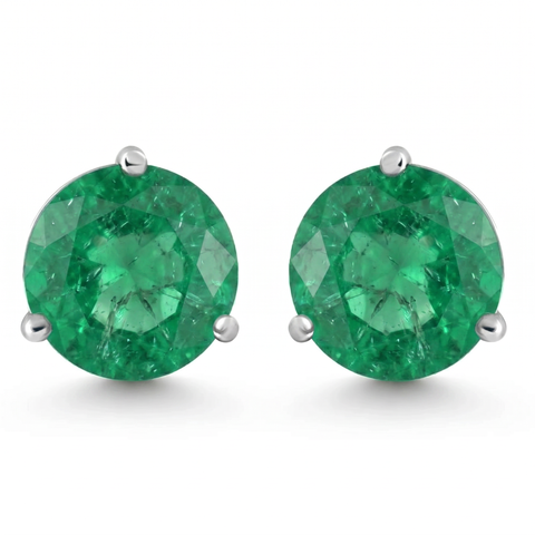 5Ct Round Emerald Studs 9mm Women's 14k Earring 3 Prong Martini Lab Grown