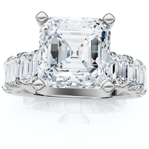Certified Elara 5.5Ct Asscher & Emerald Diamond Engagement 14k Gold Lab Grown