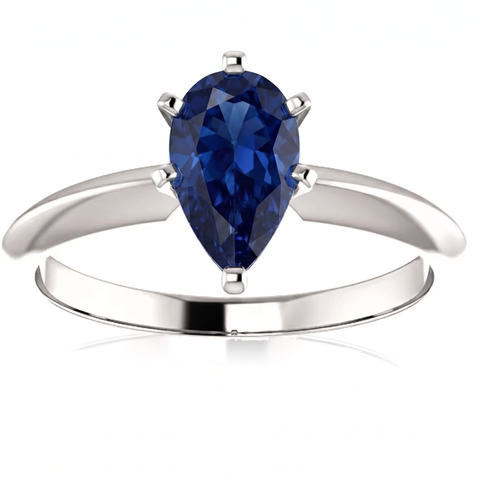 Certified 1-5Ct Pear Blue Sapphire Engagement RIng 14k Gold Lab Grown Solitaire