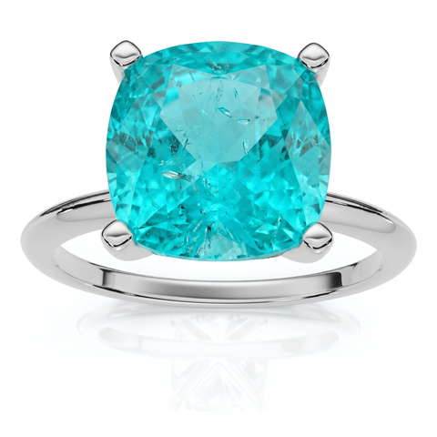 6 1/2Ct Cushion Paraíba Solitaire Ring 14k Gold Lab Grown 10MM