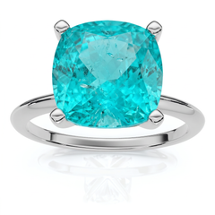 6 1/2Ct Cushion Paraíba Solitaire Ring 14k Gold Lab Grown 10MM