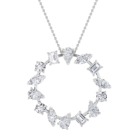 3Ct Multi Shape Ferra Diamond Circle Pendant 14k Gold Necklace 18"