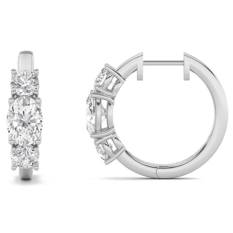 2 1/2Ct Diamond 3-Stone Hoops 14k White or Yellow Gold Lab Grown 5/8" Tall