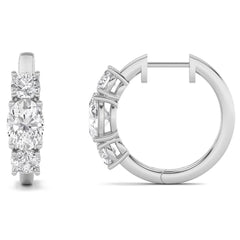 2 1/2Ct Diamond 3-Stone Hoops 14k White or Yellow Gold Lab Grown 5/8" Tall