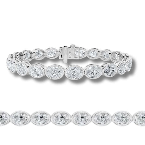 15Ct TW East West Oval Bezel Diamond Tennis Bracelet 14k Gold 7" Lab Grown